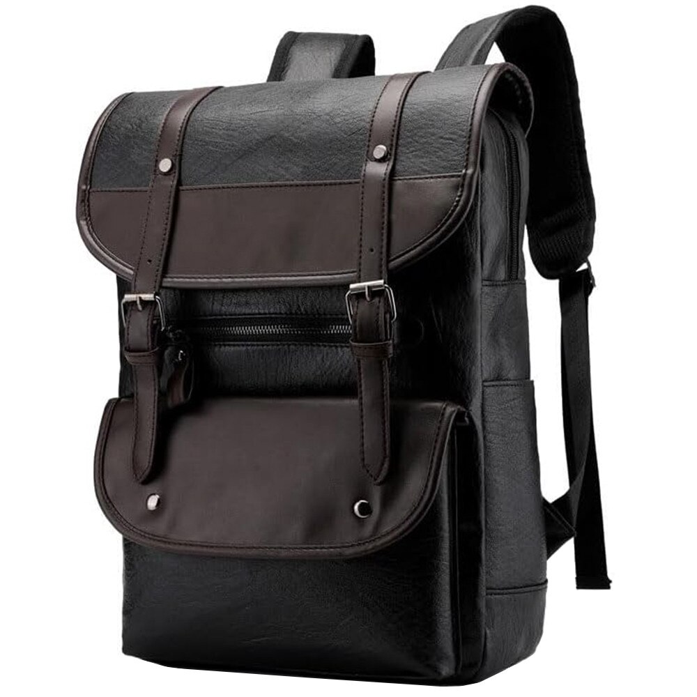Rucsac multifunctional pentru laptop, piele PU, fermoare duble, reglabile, hidrofug, bretele respirabile, 28*11*40cm, TOIITKQ, negru