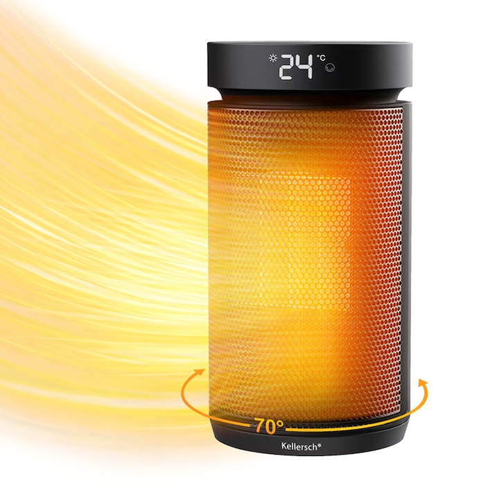 Incalzitor portabil interior cu termostat si telecomanda, afisaj digital, timer 24h, 3 moduri, 1500W, Incalzire rapida si sigura cu element ceramic PTC, ideal pentru birou, dormitor, casa