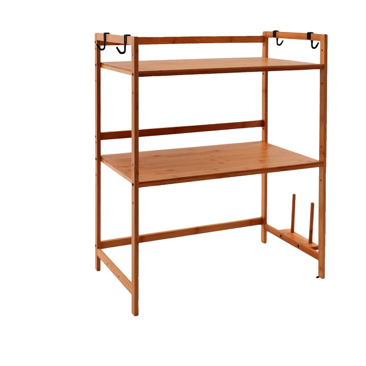 Mikrohullámú sütő polc, 2 szint, kompakt kialakítás, bambusz, 55x35x67cm, csokoládé színű