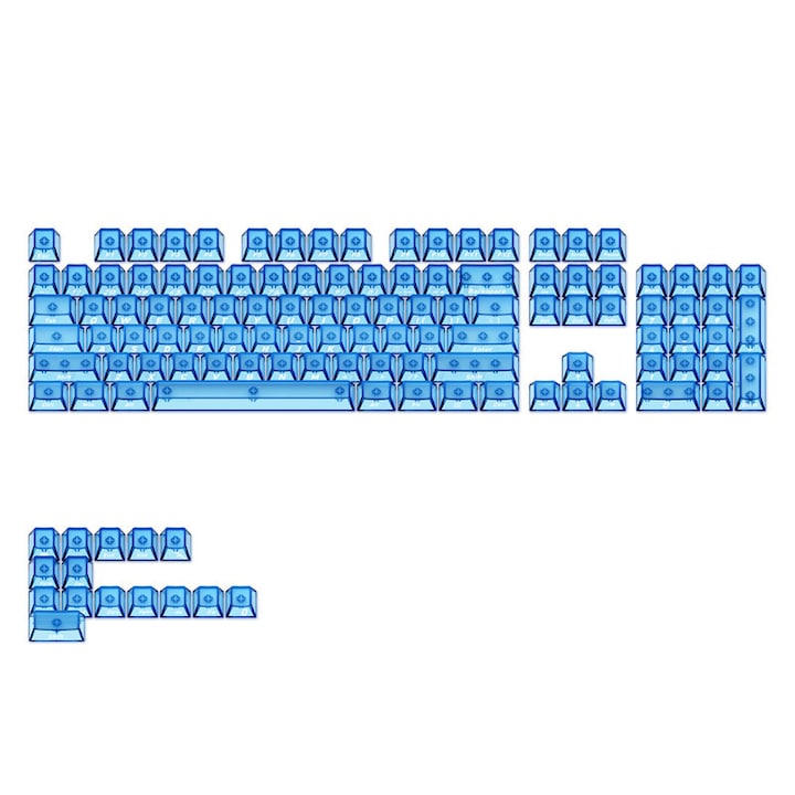 Set keycaps pentru tastatura mecanica, 119 taste, gravare laterala cu transmitere a luminii, albastru aqua, 365x165x40 mm