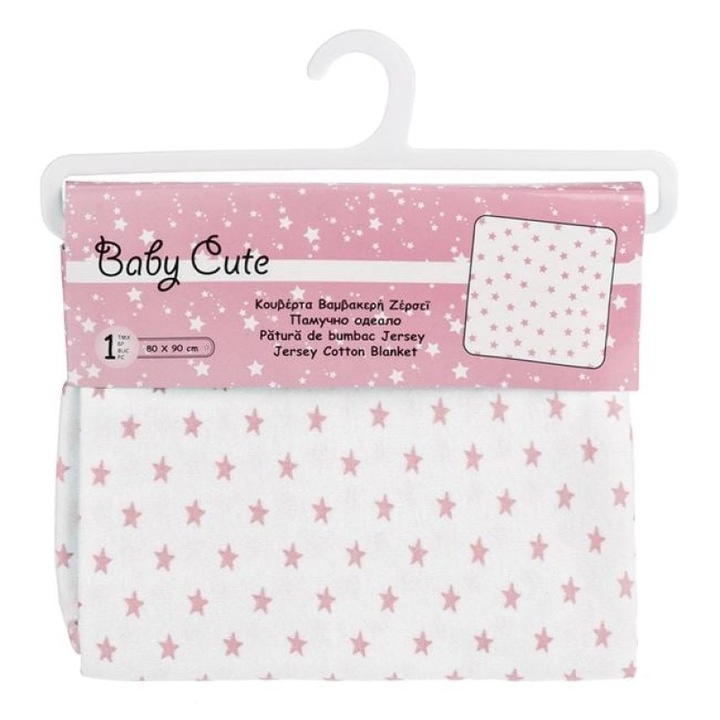 Csillag mintás takaró, Pamut, Rózsaszín, 90x80cm