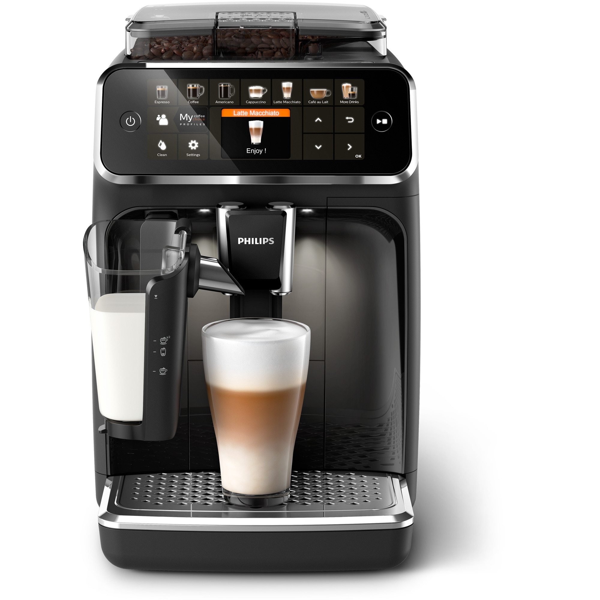 Espressor automat Philips EP5441/50 seria 5400, solutie de lapte LatteGo, 12 tipuri de bauturi, ecran tactil, rasnita ceramica, functie QuickStart, preparare silentioasa, jet supli