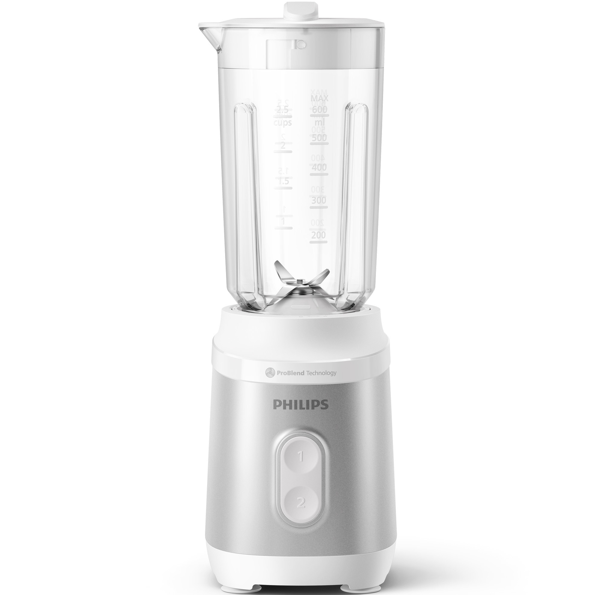 Blender Philips HR2510/90 seria 3000, putere 350W, design compact, recipient plastic cu capacitate maxima 1L, 2 viteze, culoare argintiu