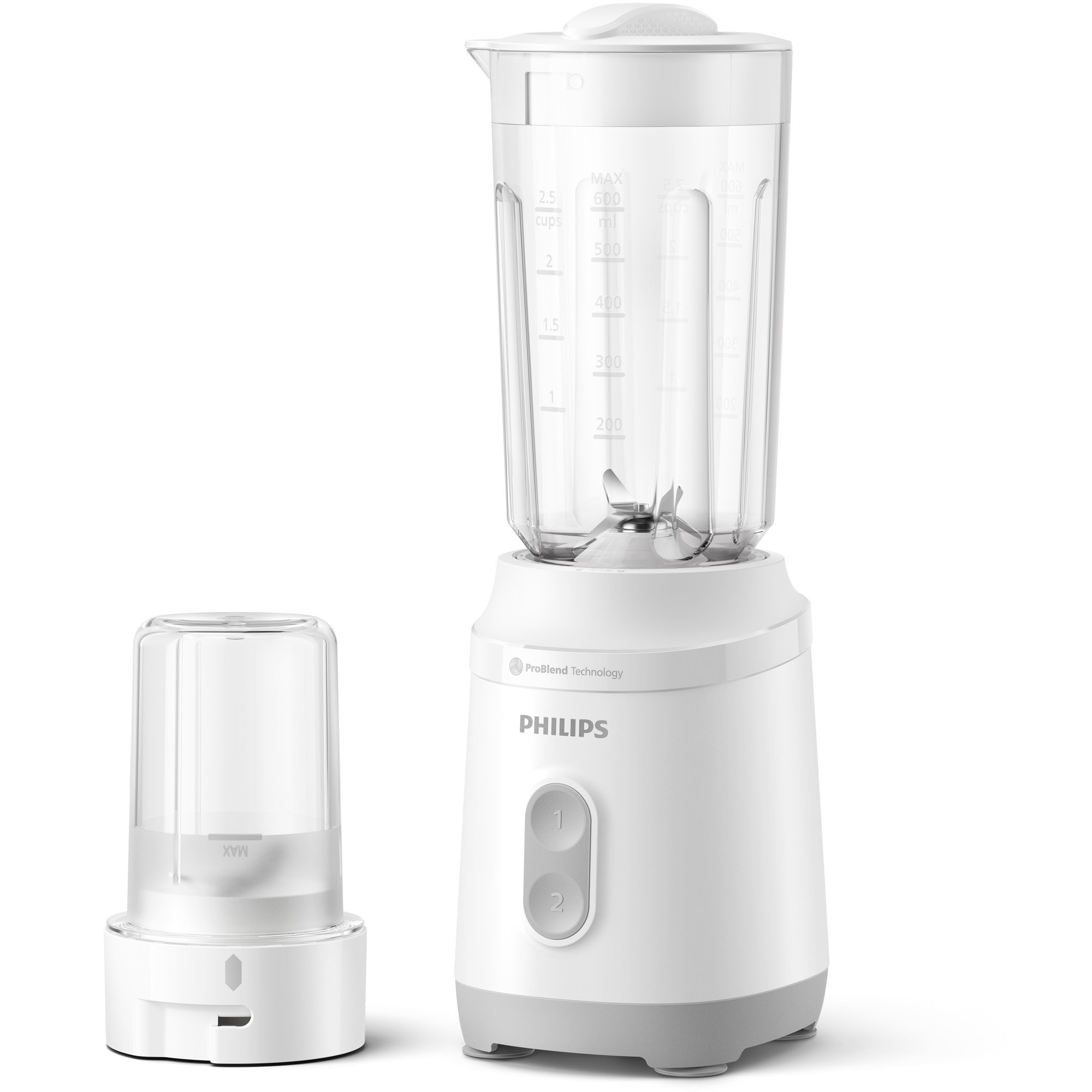 Blender Philips HR2511/90 seria 3000, putere 350W, design compact, recipient plastic cu capacitate maxima 1L, 2 viteze, accesoriu rasnita, culoare argintiu