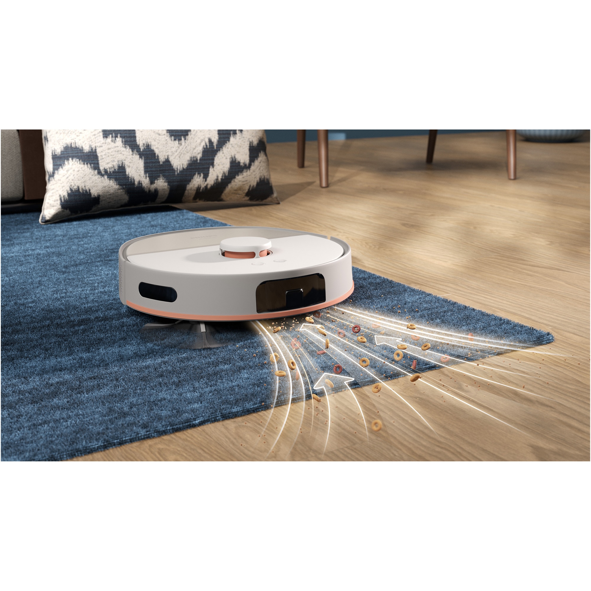 Aspirator robot si mop Philips XU5100/20 seria 5000, statie de golire automata, navigare LDS, mop rotativ, 10.000 Pa, Perie antiîncurcare, Detectare obstacole mici, Detectare automata a covoarelor, culoare bej