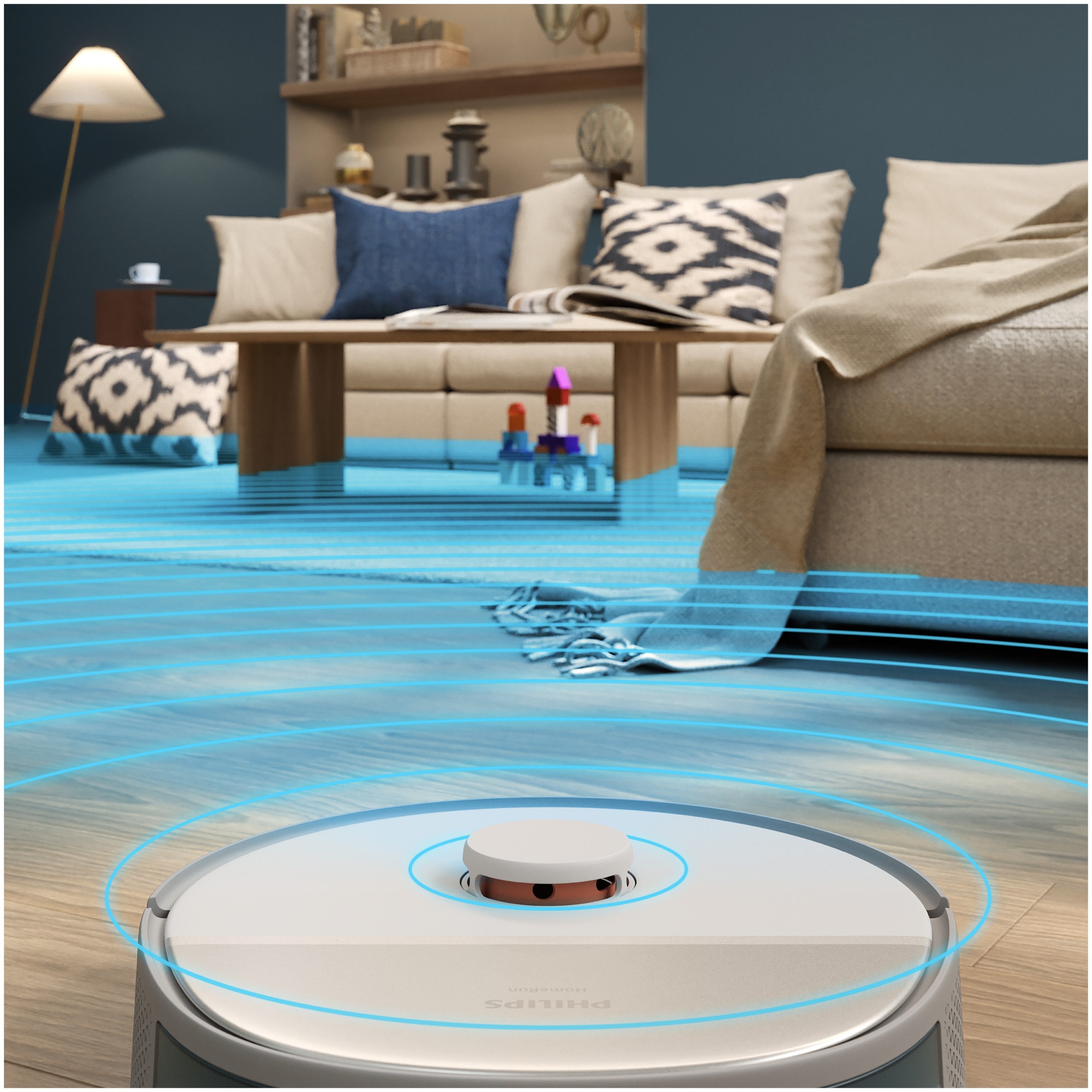 Aspirator robot si mop Philips XU5100/20 seria 5000, statie de golire automata, navigare LDS, mop rotativ, 10.000 Pa, Perie antiîncurcare, Detectare obstacole mici, Detectare automata a covoarelor, culoare bej