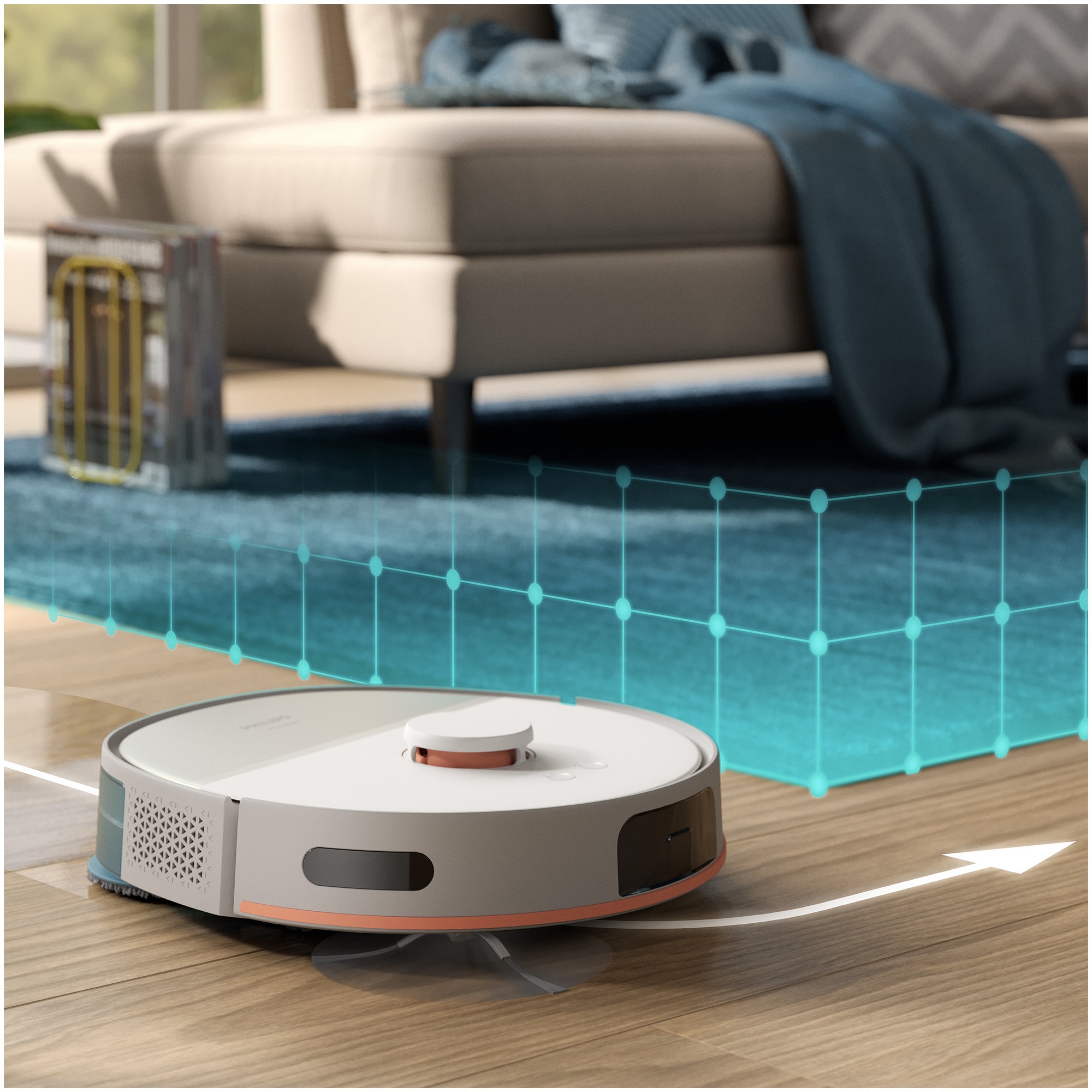 Aspirator robot si mop Philips XU5100/20 seria 5000, statie de golire automata, navigare LDS, mop rotativ, 10.000 Pa, Perie antiîncurcare, Detectare obstacole mici, Detectare automata a covoarelor, culoare bej