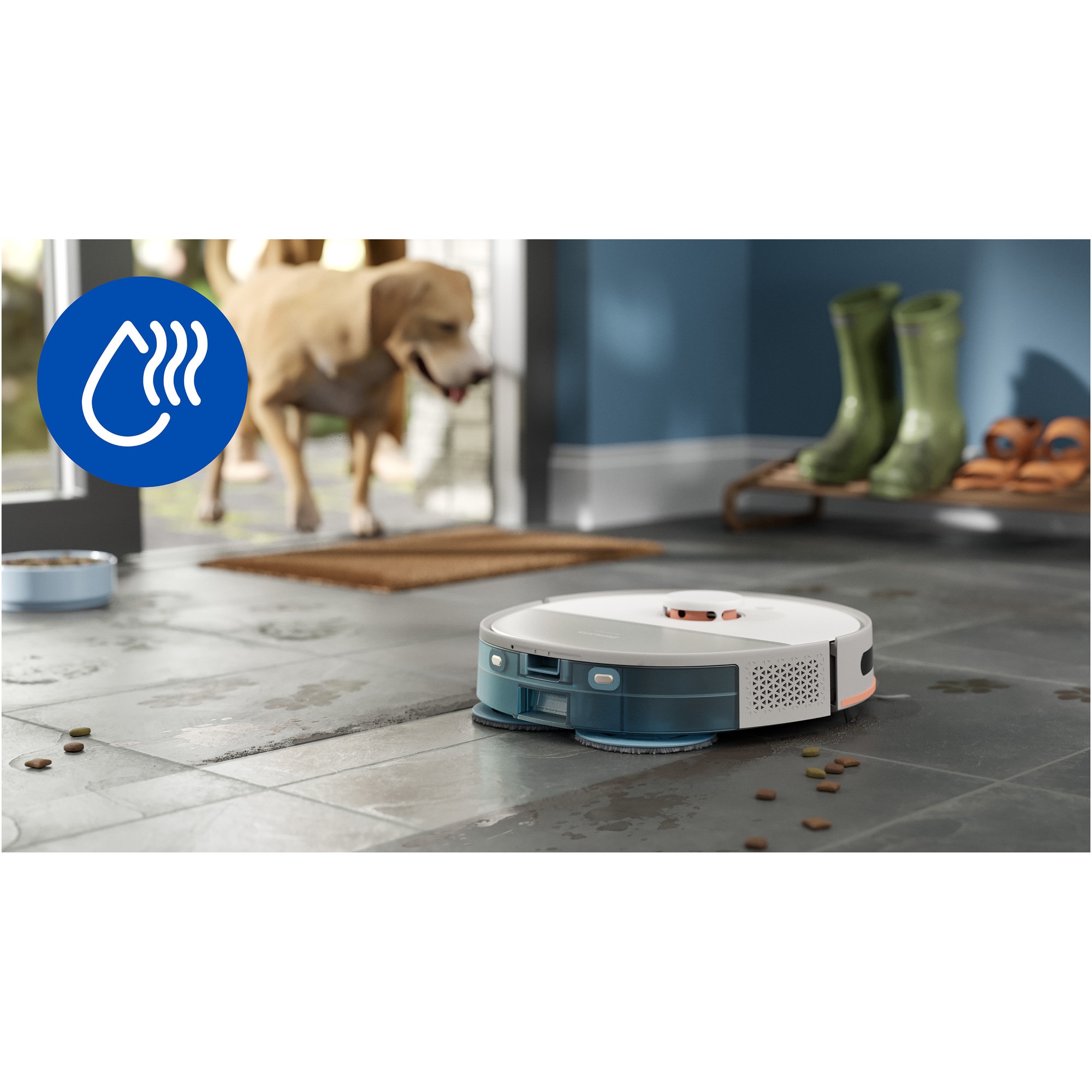 Aspirator robot si mop Philips XU5100/20 seria 5000, statie de golire automata, navigare LDS, mop rotativ, 10.000 Pa, Perie antiîncurcare, Detectare obstacole mici, Detectare automata a covoarelor, culoare bej