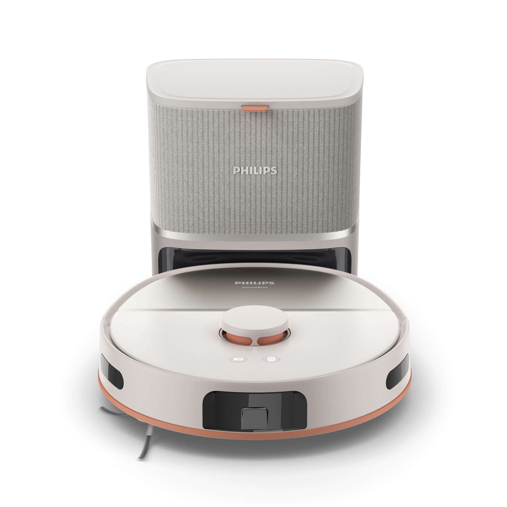 Aspirator robot si mop Philips XU5100/20 seria 5000, statie de golire automata, navigare LDS, mop rotativ, 10.000 Pa, Perie antiîncurcare, Detectare obstacole mici, Detectare automata a covoarelor, culoare bej