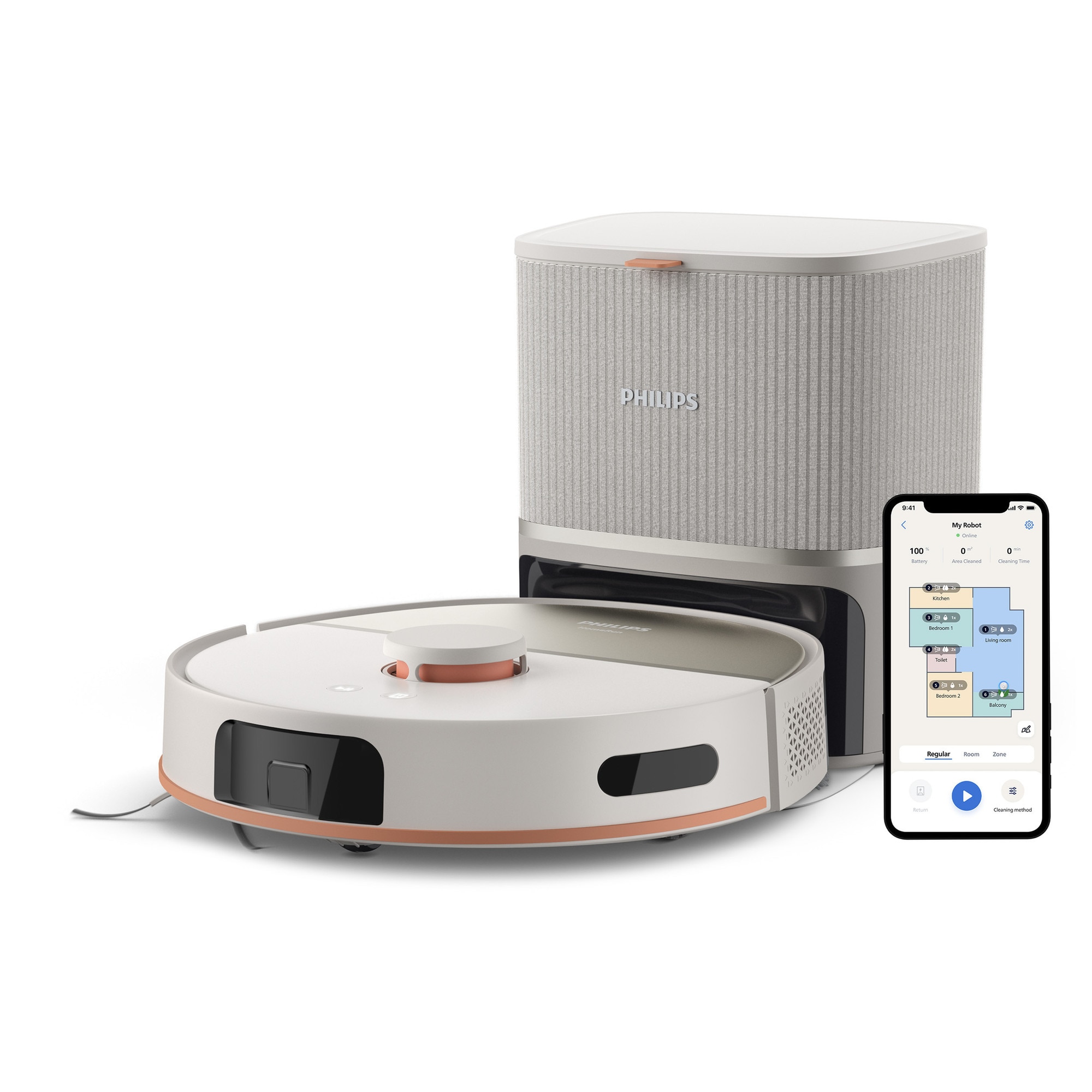 Aspirator robot si mop Philips XU5100/20 seria 5000, statie de golire automata, navigare LDS, mop rotativ, 10.000 Pa, Perie antiîncurcare, Detectare obstacole mici, Detectare autom