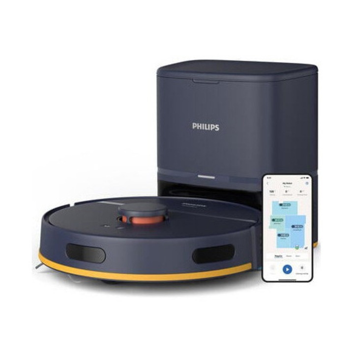 Philips XU2100/15 2000 series robotporszívó, porszívó és felmosó, 2600 Pa, automatikus ürítőállomás, Wi-Fi, LDS radar navigáció, mosható EPA11 szűrő, 360 fokos szkennelés, akár 120 perc üzemidő, HomeRun alkalmazás, kék