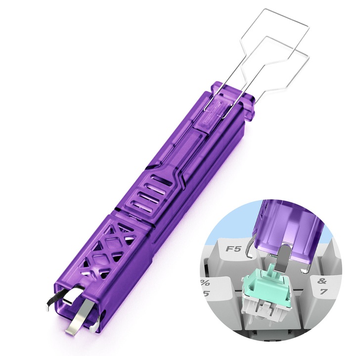 Keycap és kapcsoló eltávolító, eleBite, 2 az 1-ben, keycap-ekhez és kapcsolókhoz alkalmas, ergonomikus kialakítás, könnyű használat, 116x22x22 mm, lila