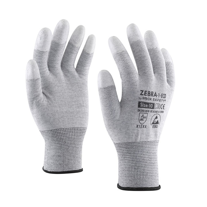 Rock Safety Zebra ESD kesztyű, poliészter, szénszálas, túrázáshoz, 8-as méret