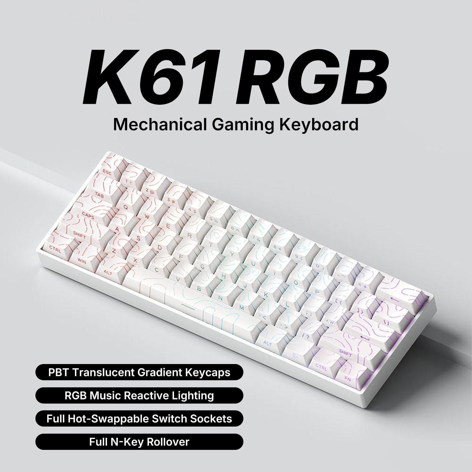 Tastatura mecanica gaming, eleBite®, 60% layout, switch-uri rosii