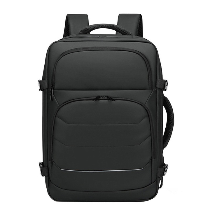 Utazótáska, 15,6 hüvelykes laptoprekesz, dupla rekesz, hordozható, fényvisszaverő csíkok, 33 * 16 * 48 cm, TOIITKQ, fekete