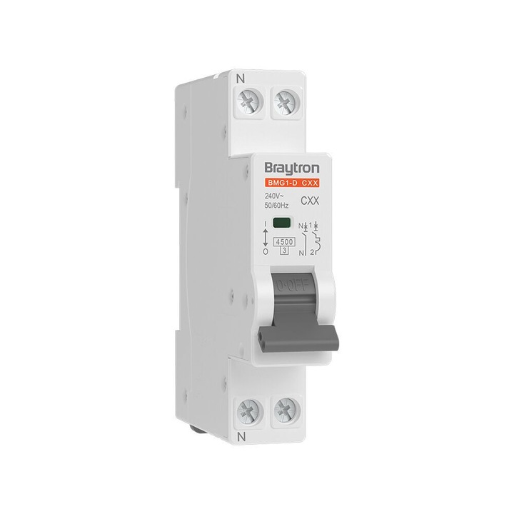 Siguranță automată 1P+N 6A C 4.5kA, Braytron, BMG1-D
