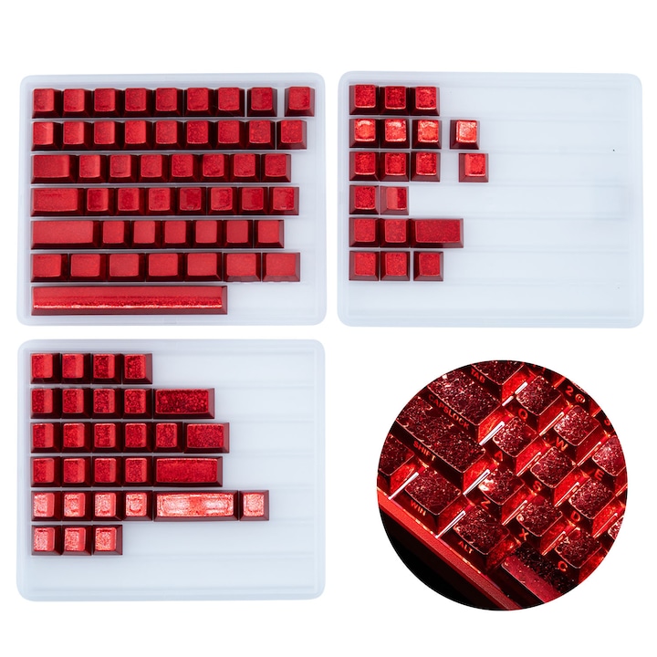 Set keycaps tastatura mecanica, eleBite, 97 taste, finisaj metalic, compatibil RGB, compatibil MX, Rosu