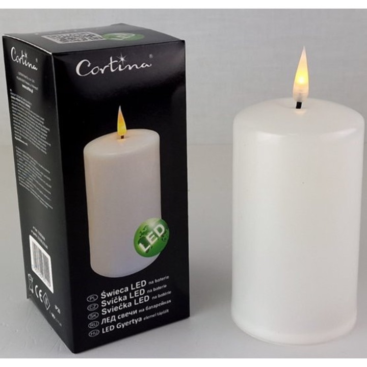 Lumanare LED Cortina, 16cm, imitatie flacara, cu baterii, alb