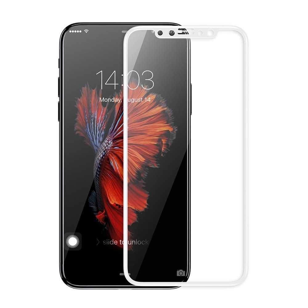 Tempered Glass - Ultra Smart Protection, Apple iPhone X fulldisplay alb,folie protectie fullscreen 3D din 0.3 mm +instructiuni si kit instalare incluse,duritate antisoc 9H