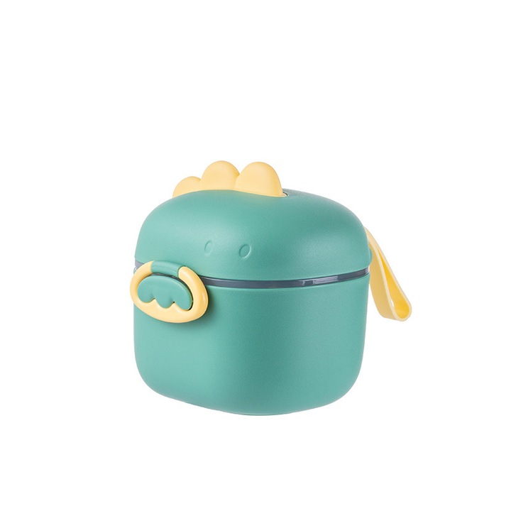 Recipient stocare hrana, SuooTci, cutie portabila pentru lapte praf, fara BPA, verde, 10.5x8.5x11cm, set cu lingurita