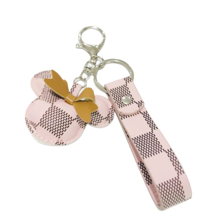 Kulcstartó autóhoz és motorhoz, masnis táska medál, műbőr, rózsaszín