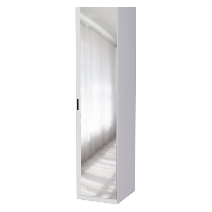 Dulap Tip Soldat, Meblast, 50x220x55 cm, PAL 18 mm, Cu Oglinda, Balamale GTV, Cu Bara si Rafturi, Alb Imaculat