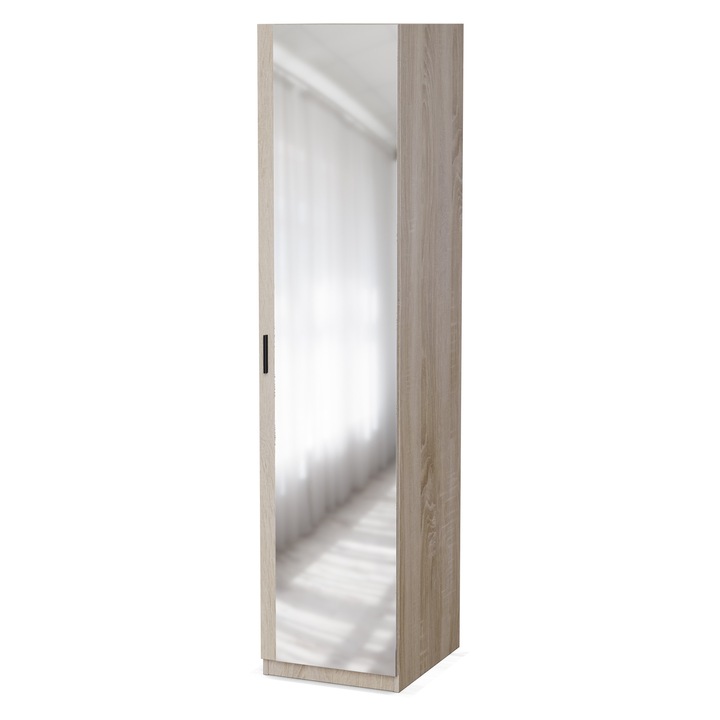 Dulap Tip Soldat, Meblast, 50x220x55 cm, PAL 18 mm, Cu Oglinda, Balamale GTV, Cu Bara si Rafturi, Stejar Sonoma Deschis