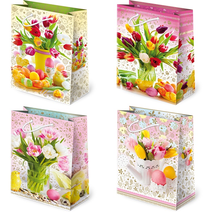 Set 10 torebki decorative PAW, flori, 16x24x7,5cm