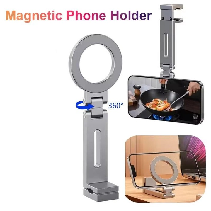 Telefontartó asztali, ZOLANA, mágneses, 360°-ban állítható, ezüst, 10.1x4.6x11.1cm