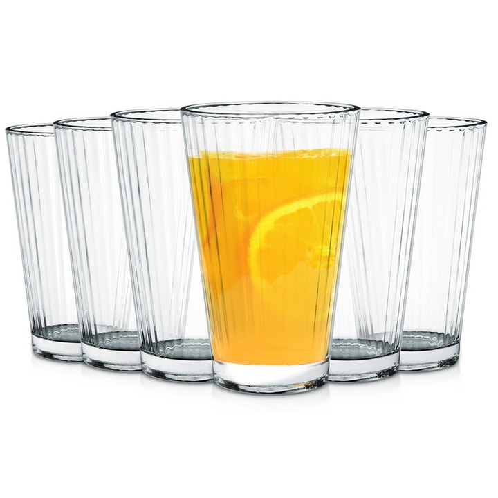 Комплект от 6 чаши, Отличен домакински продукт, 12x8 см, 270 мл, Стъкло, Лесно за почистване, Подходящо за съдомиялна машина, Идеално за вода, лимонада, напитки, сокове, Прозрачно