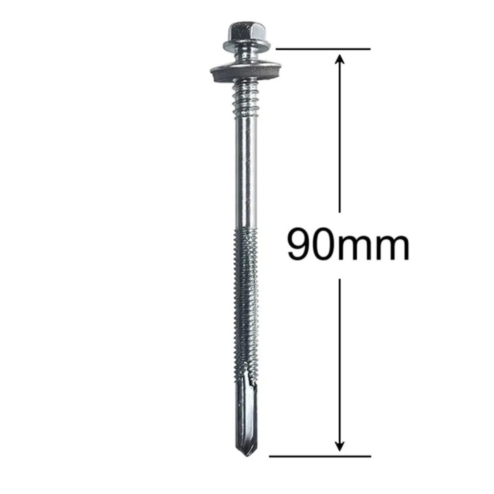 Surub Panou Sandwich autoforant, cu cap hexagonal, saiba si garnitura, Zincat 6.3/5.5, 90mm 50 bucati/cutie