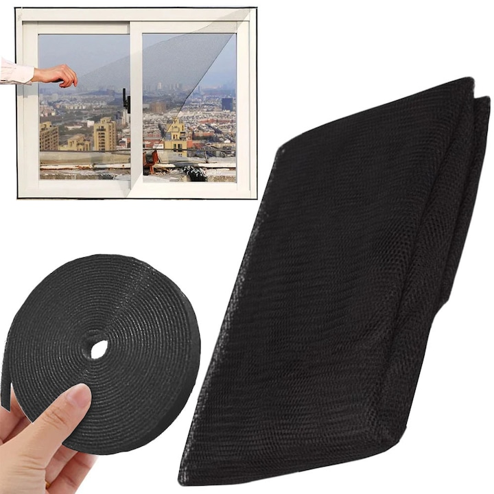 Plasa tantari pentru fereastra 150 x 130 cm, cu banda autoadeziva, plasa anti-insecte ajustabila pentru ferestre, material rezistent, lavabila si reutilizabila, montaj rapid fara gauri