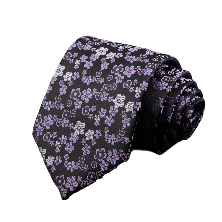 Cravata PICADILI, CR001, floral, negru, 146x8cm