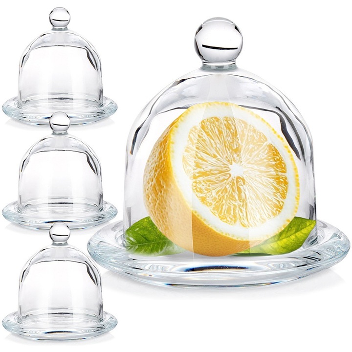 Set 4 Recipient Pentru Lamaie, Vilde, 9.5x9.5 cm, Sticla, Inchidere Cu Capac, Pot Fi Spalate In Masina De Spalat Vase, Utile In Bucatarie, Transparent