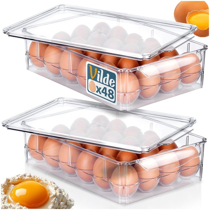 Set 2 Recipient Pentru Oua, Vilde, 32x21x8 cm, Material Transparent, Suport Adecvat Pentru Oua, Capace Practice, Usor De Curatat, Transparent