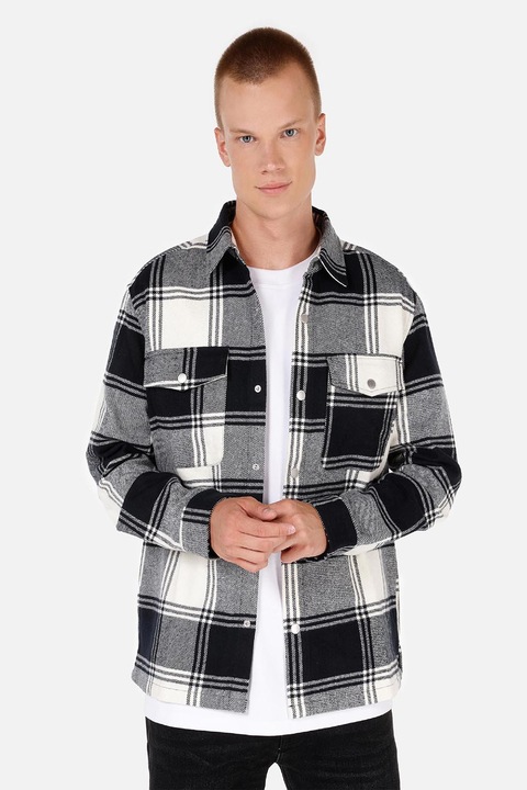 COLIN'S, Camasa in carouri cu capse, Negru/Alb optic, S