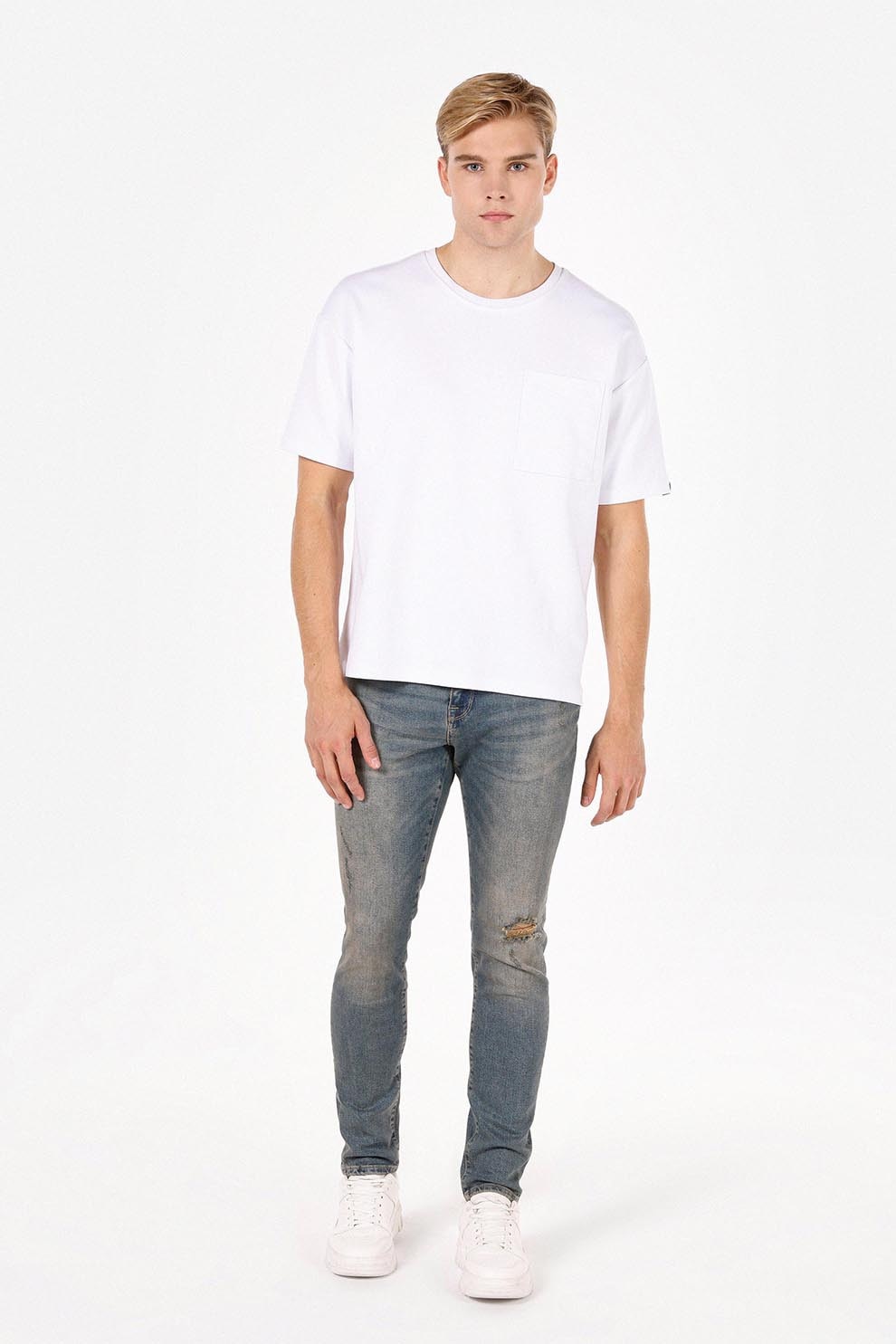 COLIN'S, Blugi slim fit cu aspect decolorat, Albastru prafuit, W29-L30