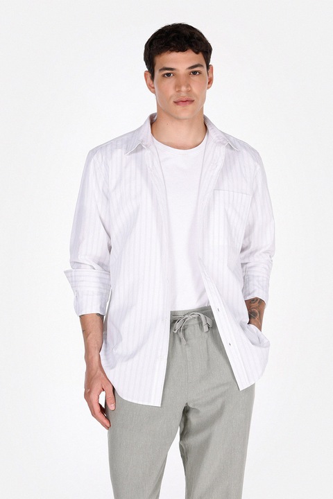 COLIN'S, Camasa uni de bumbac, Negru/Alb optic