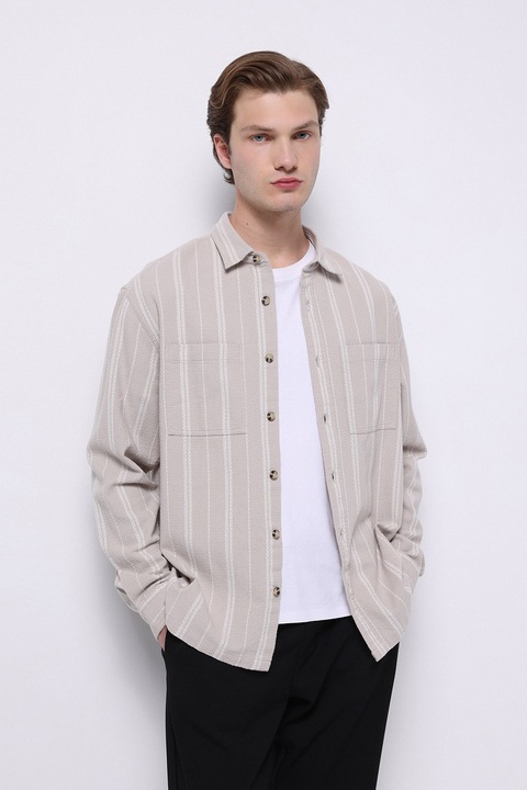 COLIN'S, Camasa texturata in dungi, Alb fildes/Bej