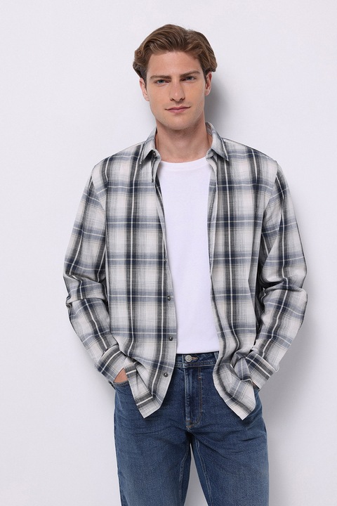 COLIN'S, Camasa in carouri cu maneci lungi, Alb/Gri carbune