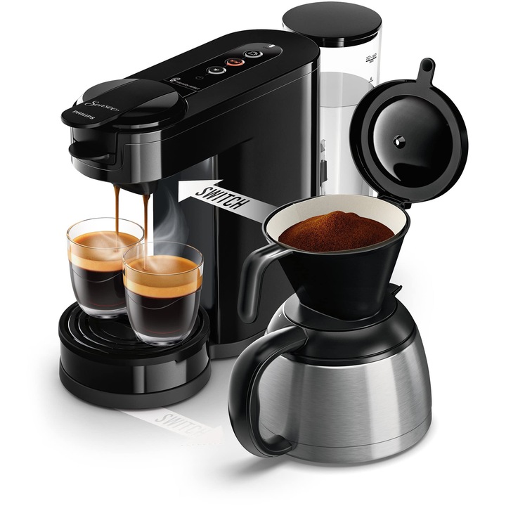 Espressor Philips Senseo Switch, 2 în 1, negru piano, 1 litru, 7 căni