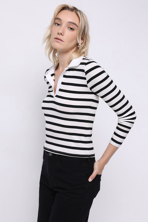 COLIN'S, Pulover slim fit cu model in dungi, Alb/Negru