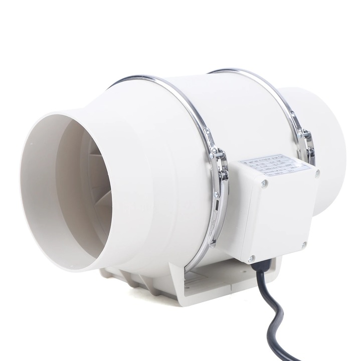 Csőventilátor, Inline ventilátor, 14,5 cm, 540 m³/h, 300 Pa, 75 W, 220 V AC, 60 dB, Fehér