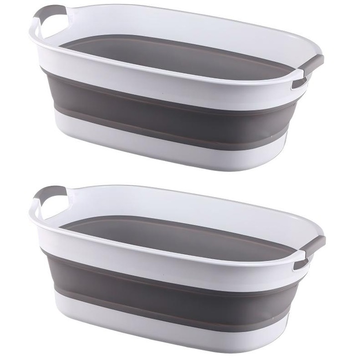 Set 2 cosuri de rufe pliabile, Omelivon, alb si gri, 53x38x21cm, 22l