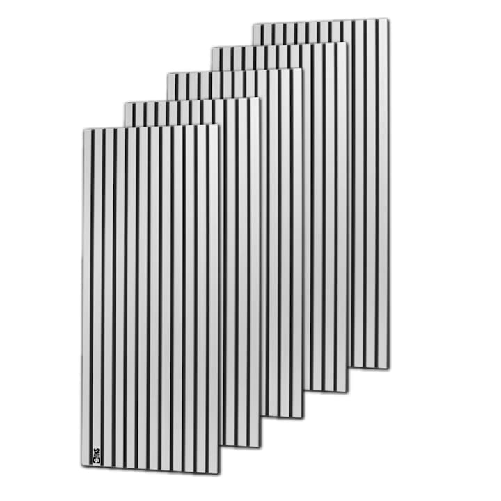 Комплект самозалепващи 3D тапети SIKS, 5 броя, 60x30 см/бр., релефен рифелов мотив, дървесен вид, модерен дизайн, водоустойчив, лесен за почистване и поддръжка, сив