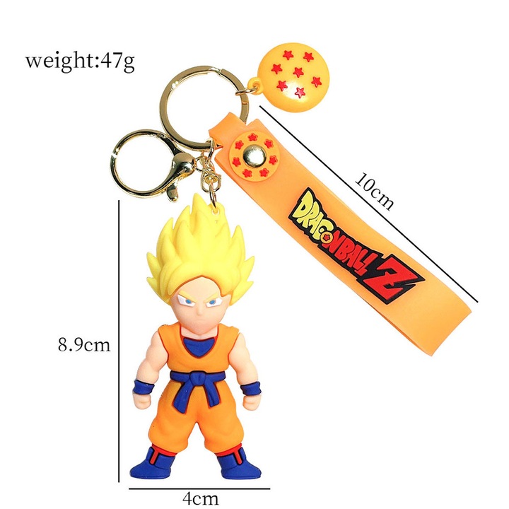 Breloc din PVC si metal, Dragon Balls Son Goku, 8.9cm, set cadou pentru fani Anime