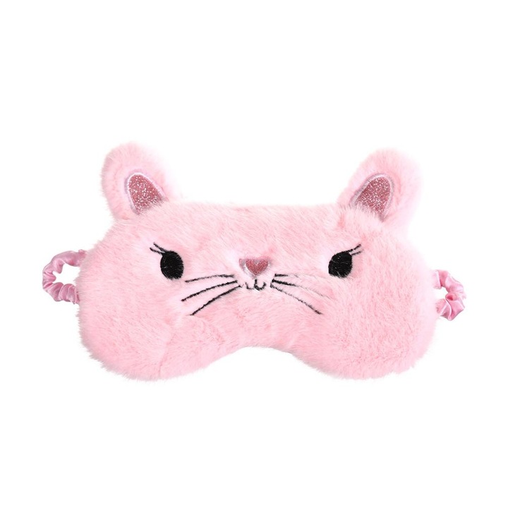 Masca de somn roz din plus, 19.5x9.5cm, set 1 bucata