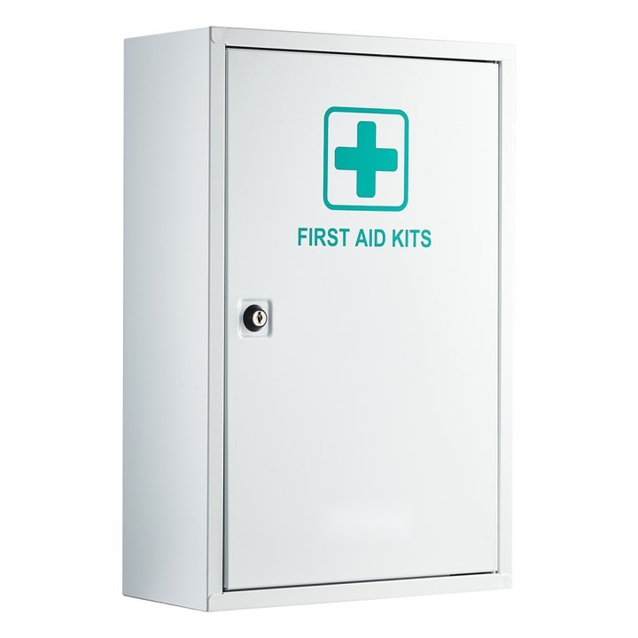 Dulap Prim Ajutor, Metalic Montat pe Perete, 3 Rafturi, Capacitate 1000 Piese, Depozitare Medicamente, Rezistent