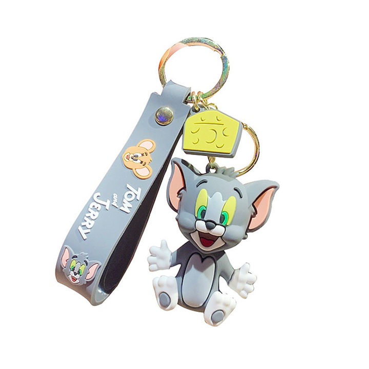 Tom és Jerry kulcstartó, vicces ajándék, PVC + fém, 5,3cm