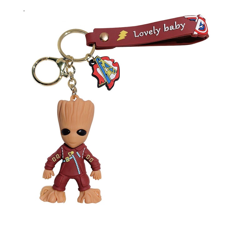 Baby Groot Anime kulcstartó, PVC + fém, 7.1cm